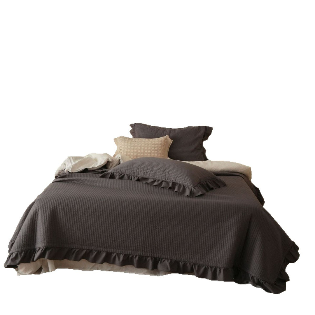 Reversible Washed Cotton Duvet Cover Set with Ruffled Edge and Plush Down-Alternative Comforter