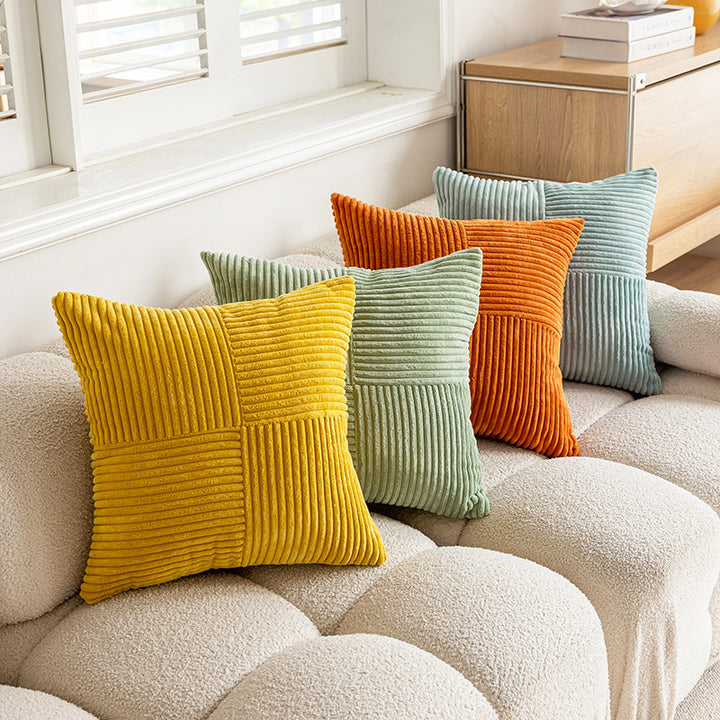 Ribbed Corduroy Velvet Lumbar and Square Cushion Set