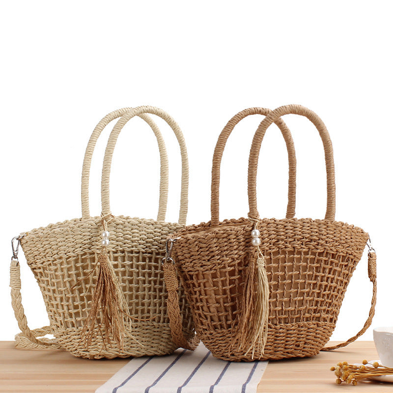 Elegant Bast Shoulder Bag with Tassels and Reinforced Handle Stornfield