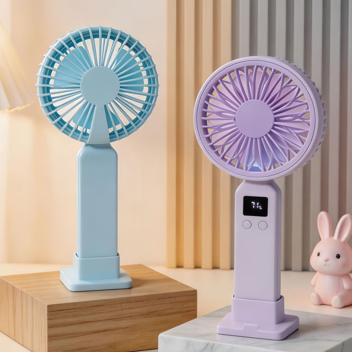 Portable hand-held fan with digital temperature display and multiple speed control Stornfield