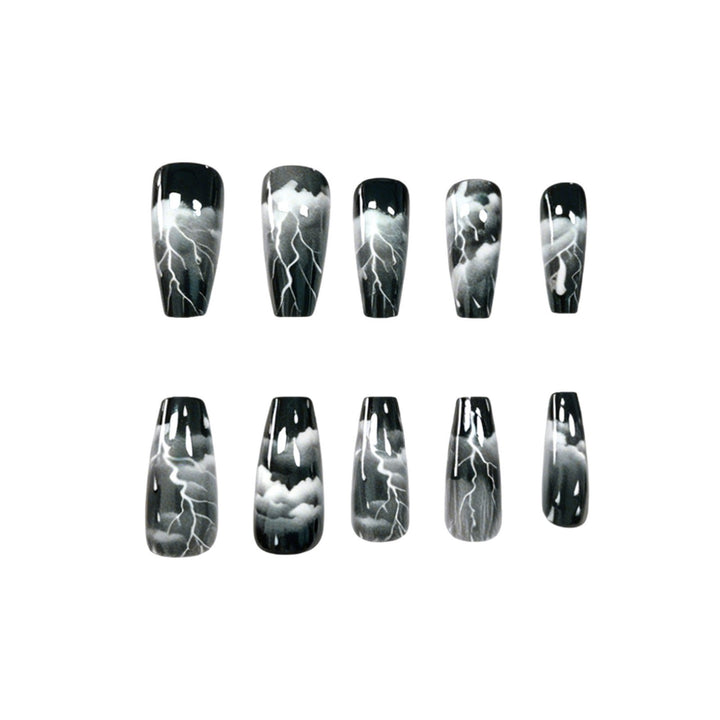 Artistic Lightning-Themed Nail Art Extensions Stornfield