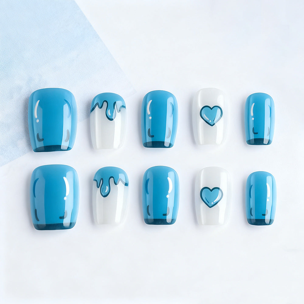 Artistic Press-On Nail Set with Heart Designs Stornfield