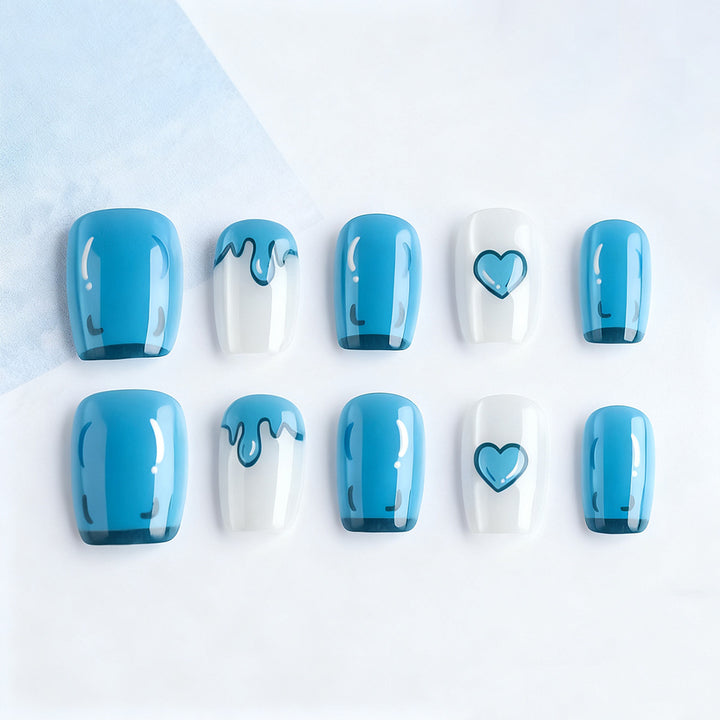 Artistic Press-On Nail Set with Heart Designs Stornfield