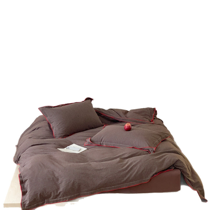 Pinstripe Cotton Sateen Duvet Cover Set with Contrasting Piped Edge