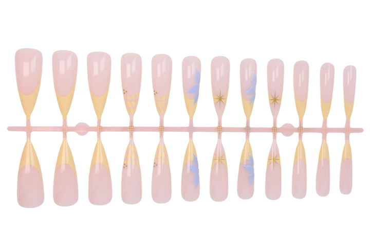 Artificial nail set with elegant floral design and golden accents Stornfield