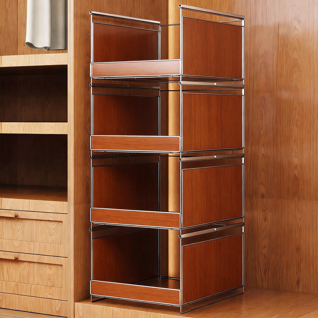 Vertical Stackable Mesh Closet Storage Tower with Four Pull-Out Ventilated Drawers