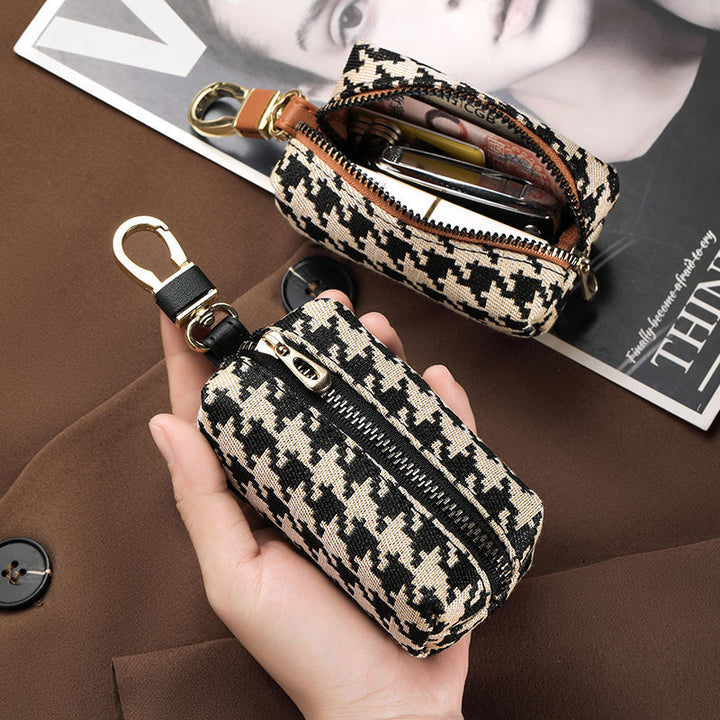 Double-Zippered Houndstooth Pattern Cosmetic Pouch Stornfield