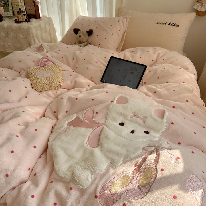 Plush Cartoon-Themed Duvet Cover Set