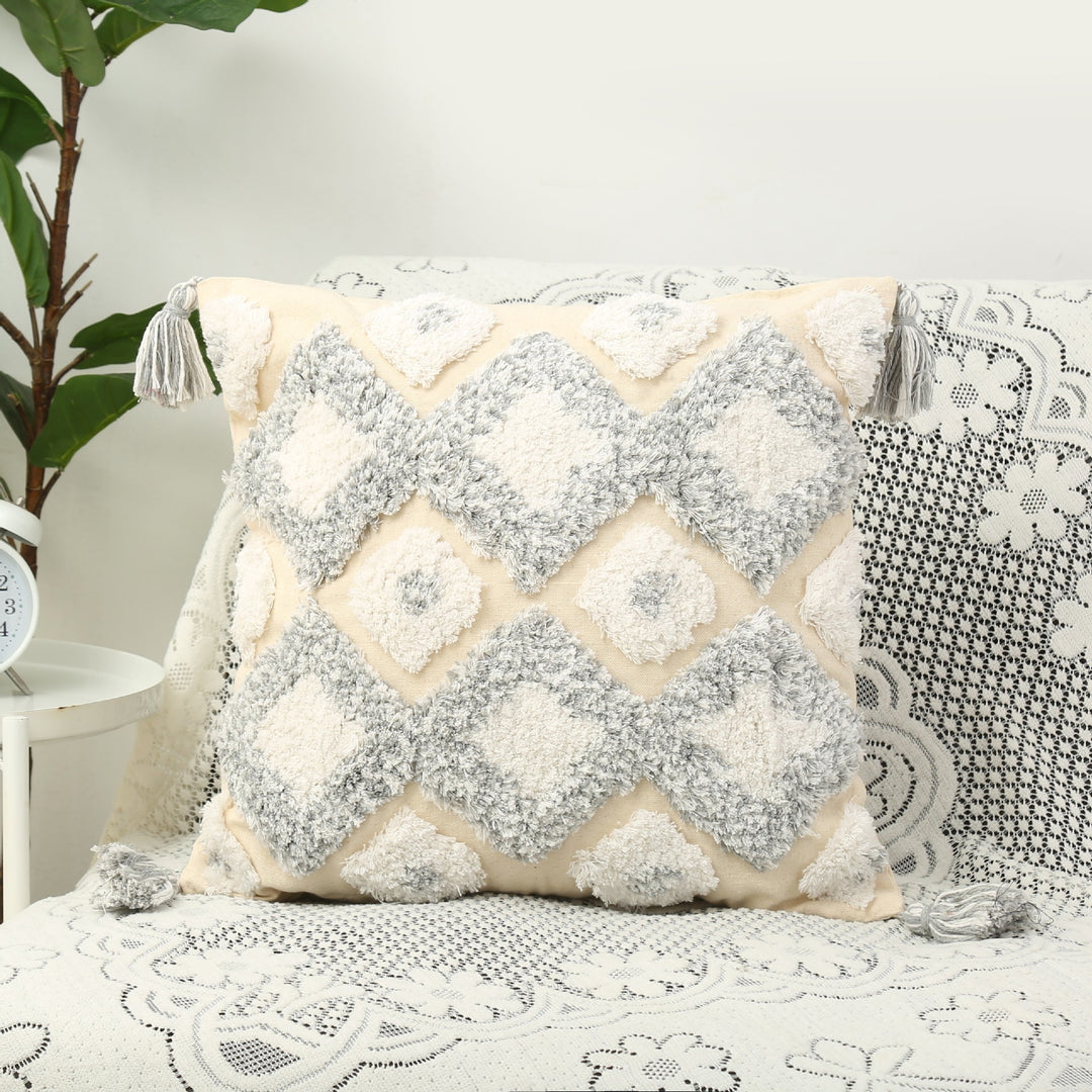 Boho Textured Chevron Tassel Throw Pillow Cover