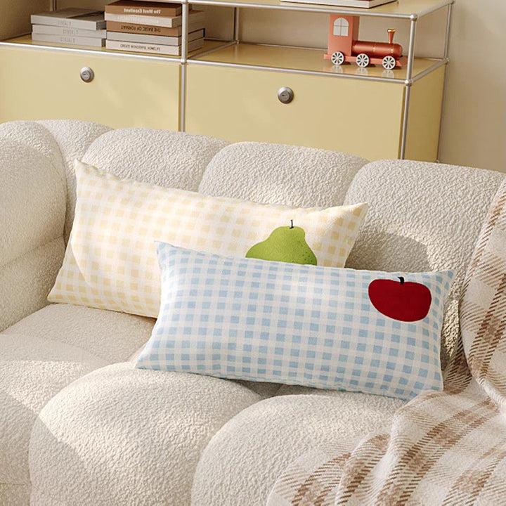 Decorative Gingham Check Throw Pillow with Tomato Design