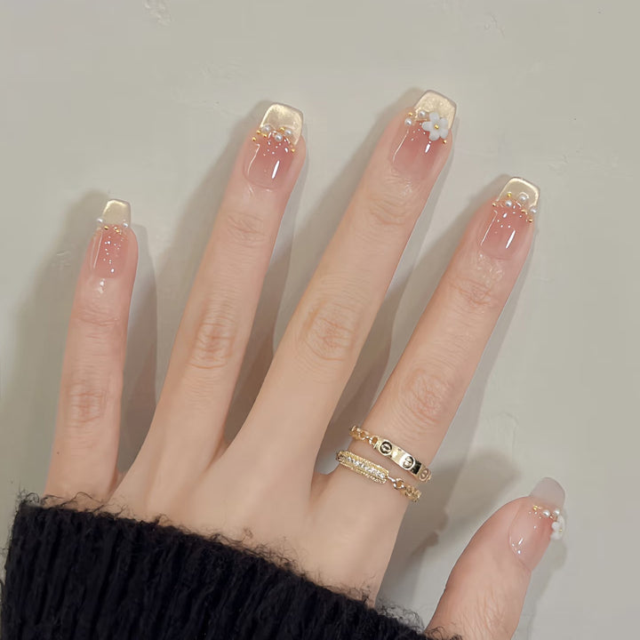 Decorative Press-On Nail Extensions with Floral Accents Stornfield