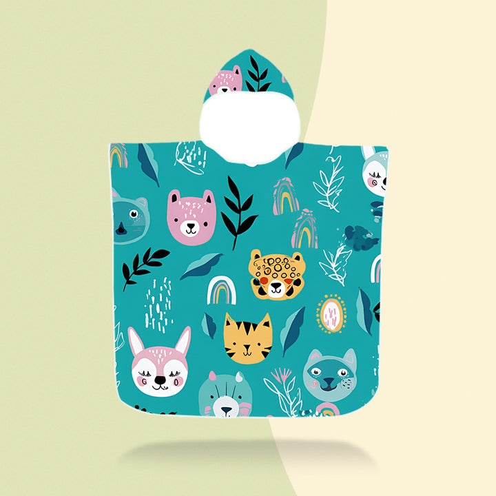 colorful hooded poncho with robot motif Stornfield