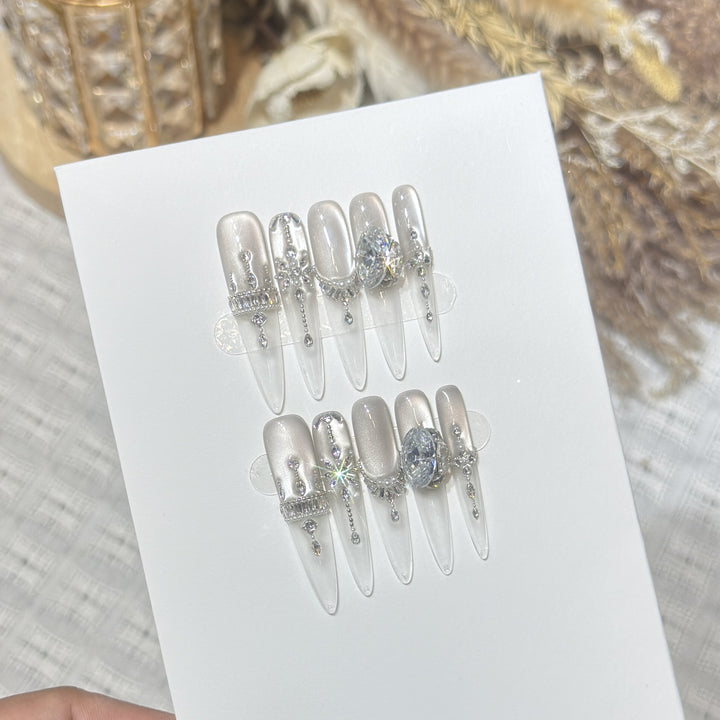 Premium Rhinestone-Embellished Press-On Nail Set Stornfield