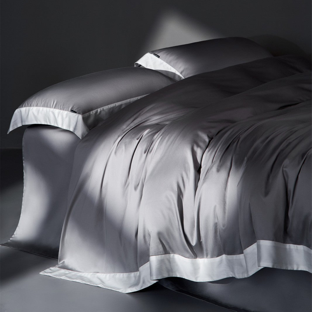 Luxury Satin Duvet Cover Set with Contrast Hem and Silk-like Finish