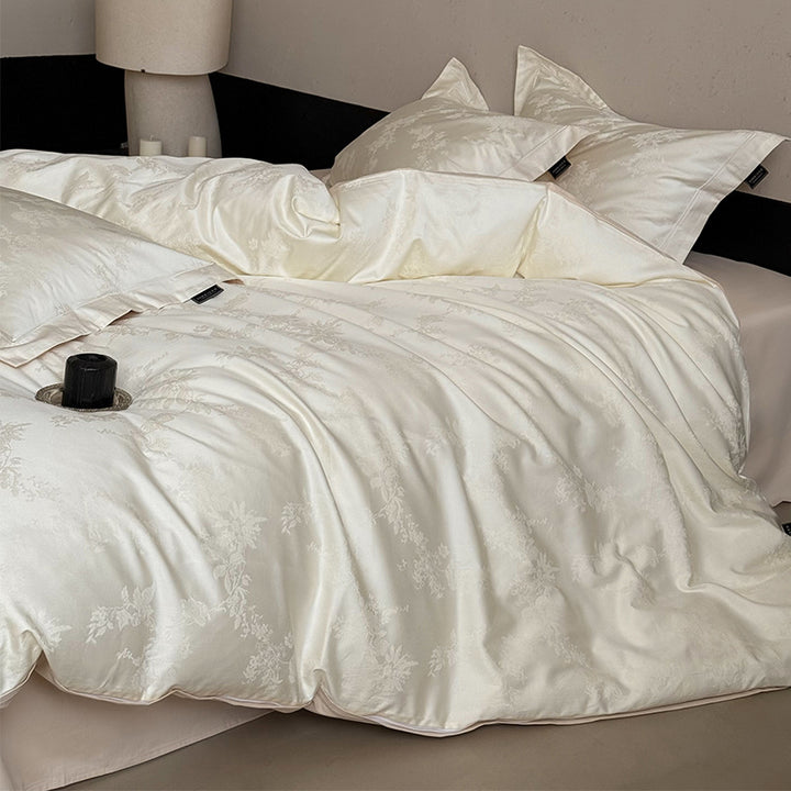 Silky Jacquard Damask Duvet Cover Set with Hidden Closure & Corner Ties