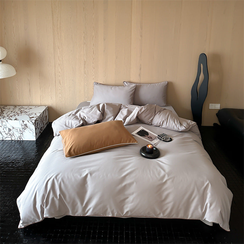 Satin bedding set with breathable cotton blend and soft-touch finish