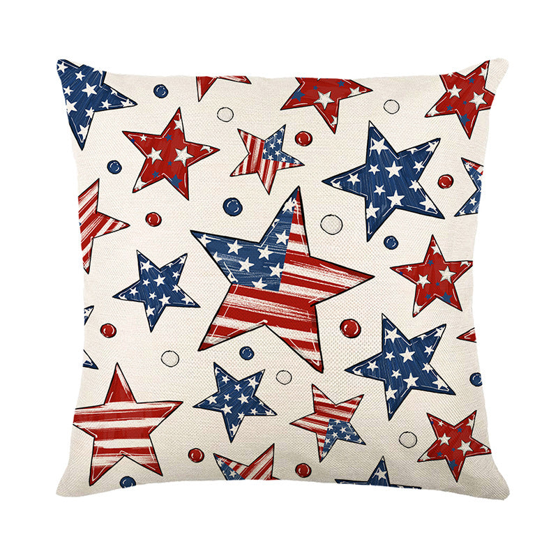 Patriotic Rustic Farmhouse Throw Pillow Cover with Star Accent