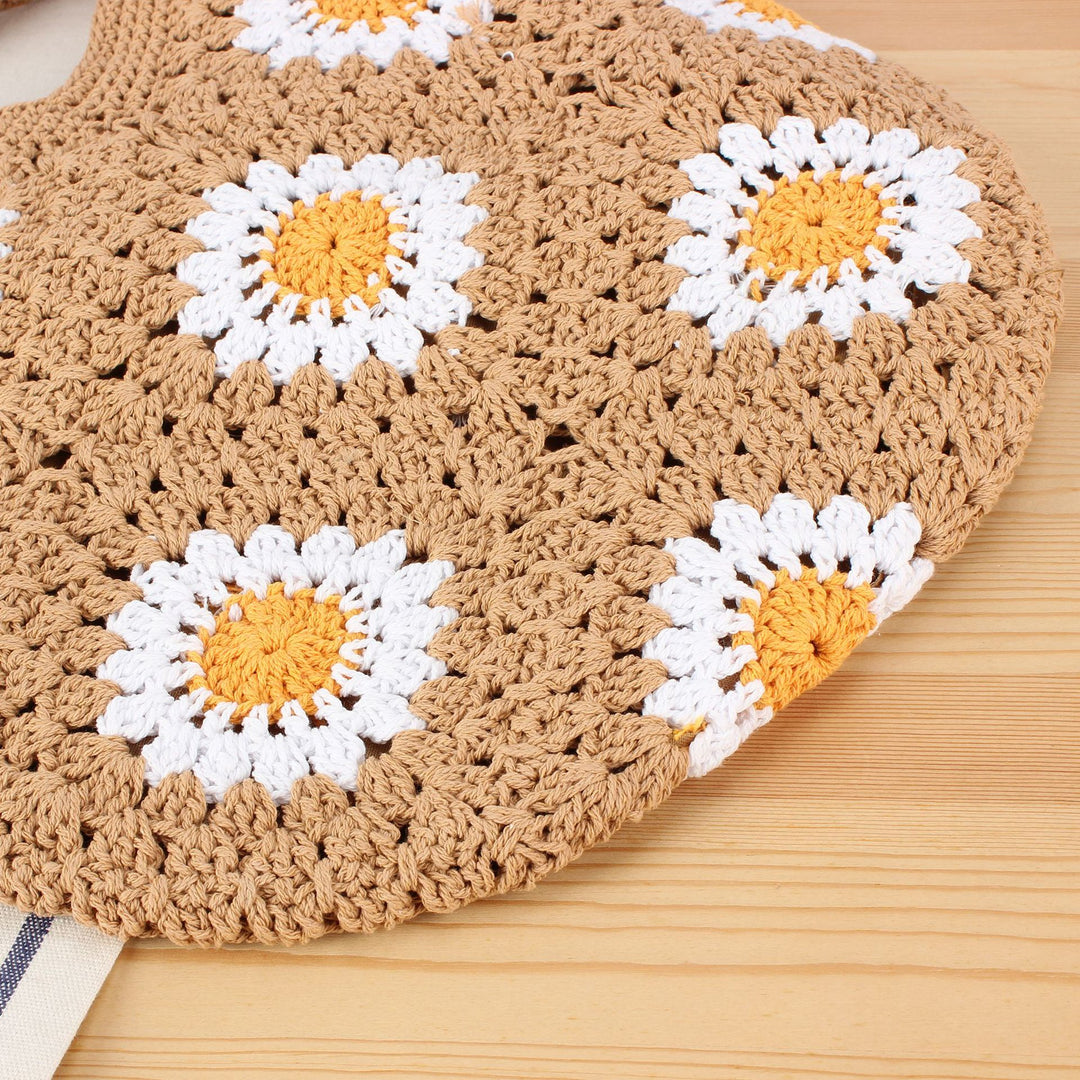Handcrafted shoulder bag with floral crochet work Stornfield