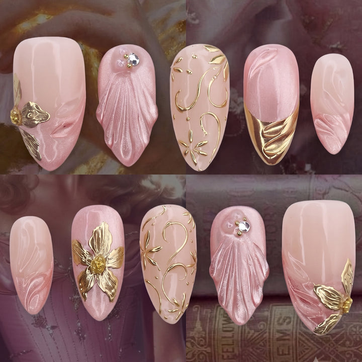 Elegant artificial nail set with floral decorations Stornfield