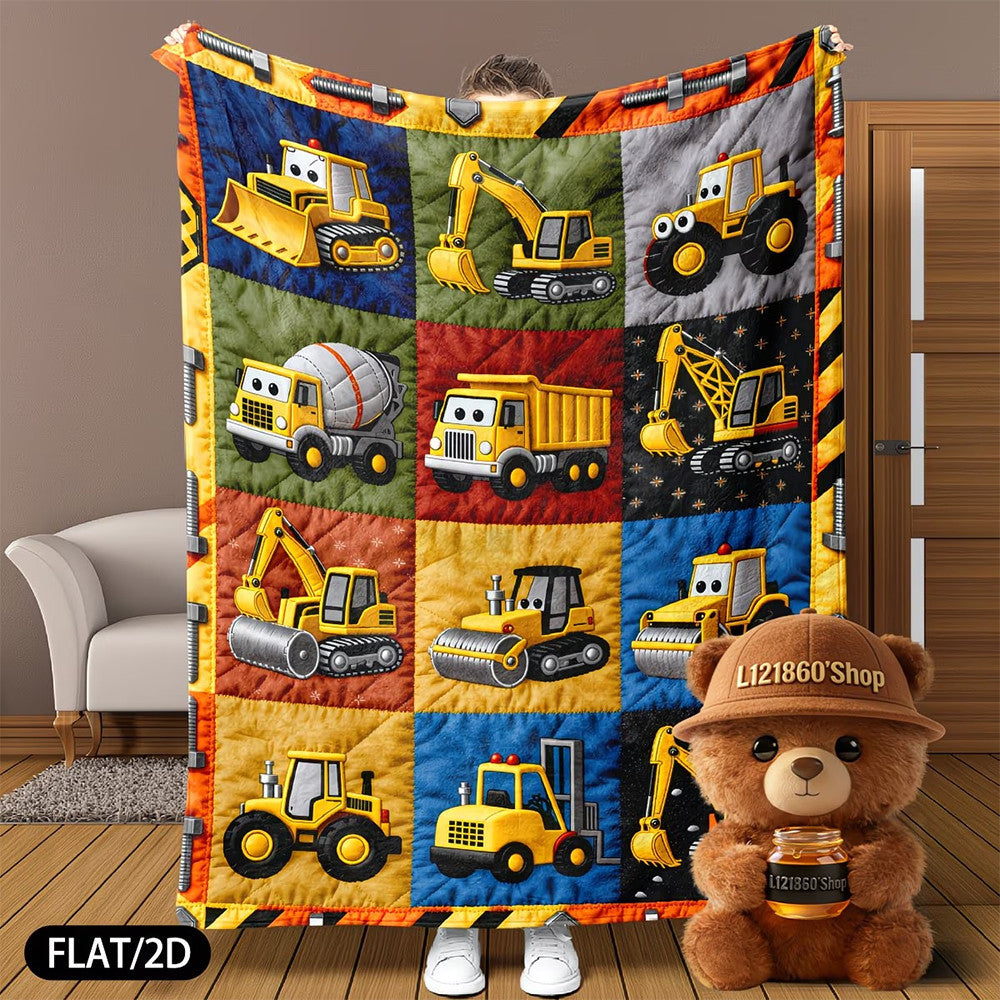 Construction-Themed Fleece Throw Blanket
