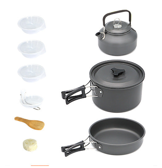 lightweight collapsible camping cookware kit with nonstick anodized pots pan kettle and folding handles Stornfield