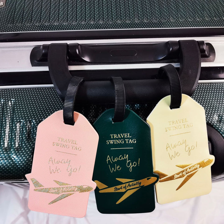 premium travel luggage tag with embossed airplane motif Stornfield