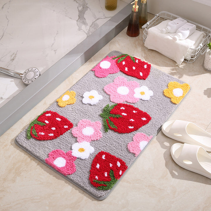 Floral Strawberry-Themed Bath Mat