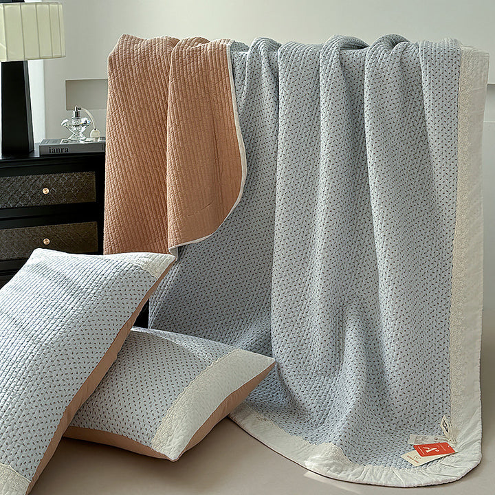 Quilted Reversible Cotton Lightweight Comforter and Decorative Pillow Sham Set