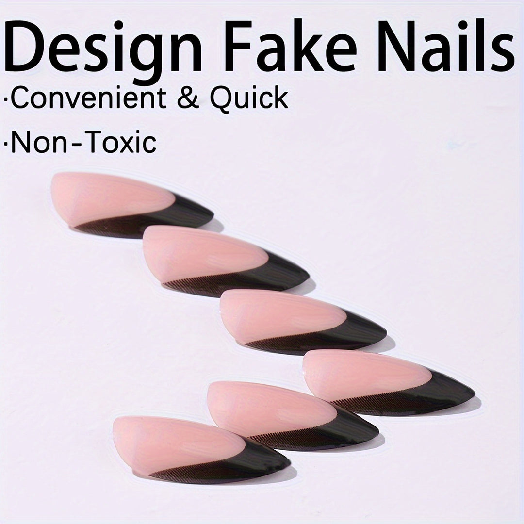 Acrylic nail set with elegant black and white design and cute bow accents Stornfield