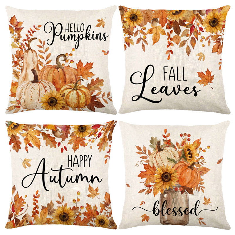 Decorative Harvest-Themed Throw Pillow Covers with Linen Texture
