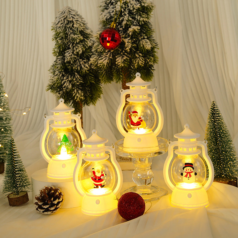 Decorative LED Christmas Lantern Nightlight with Glass Globe Merry Christmas Inscription and Metal Carry Handle