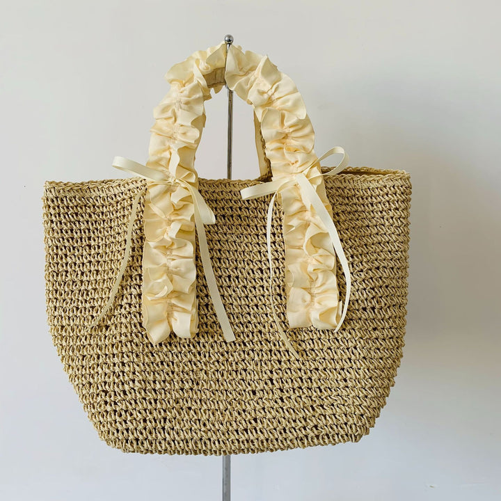 Crocheted beach bag with elegant satin accents Stornfield