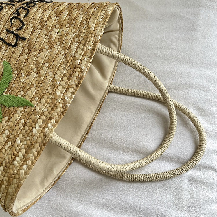 Handmade straw bag with colorful lemon motif Stornfield