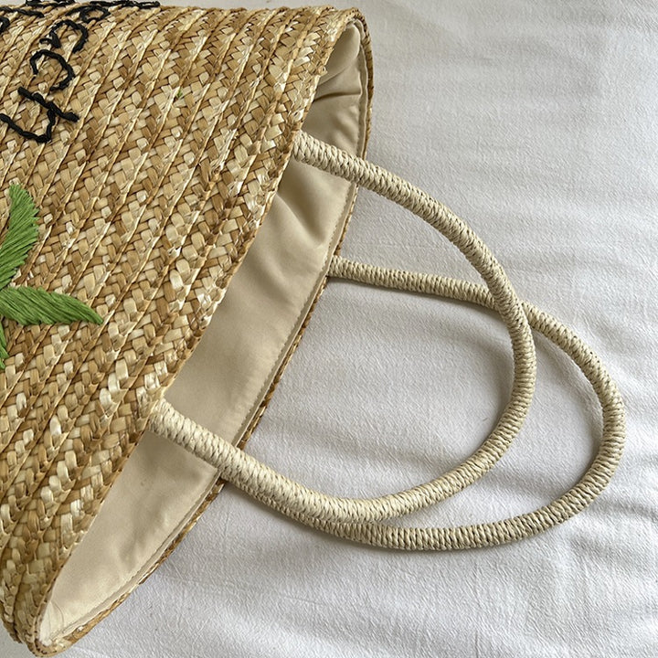 Handmade straw bag with colorful lemon motif Stornfield