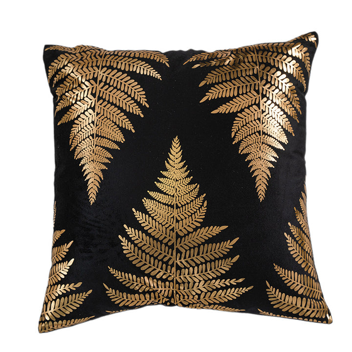 Decorative Square Throw Pillow Cover with Gold Foil Leaf Border and 'Home Sweet Home' Script