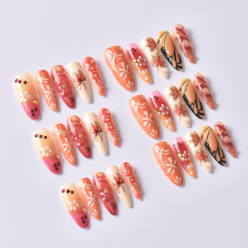 Artistic Autumn-Inspired Press-On Nail Art Set Stornfield