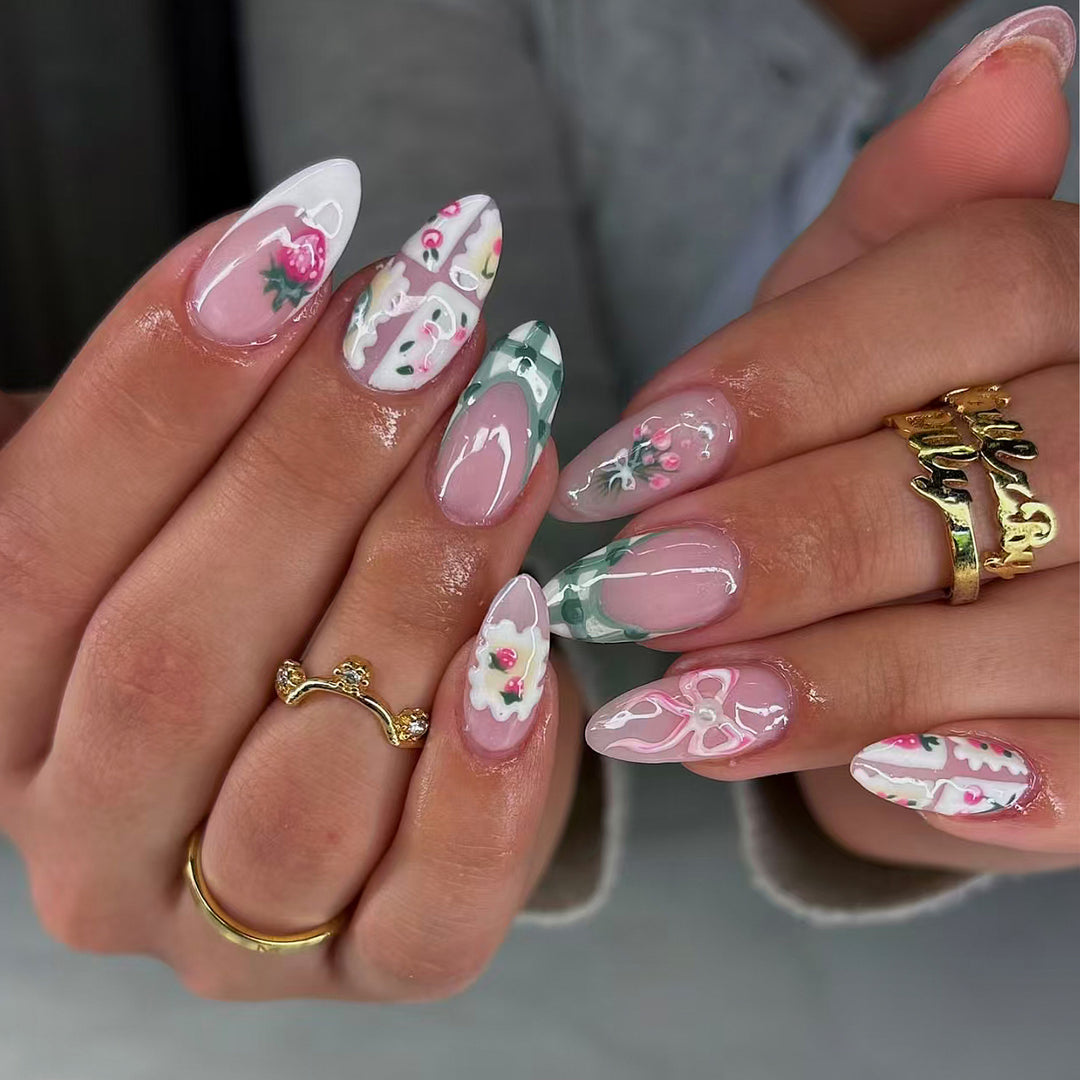 Artistic Floral Acrylic Nail Set