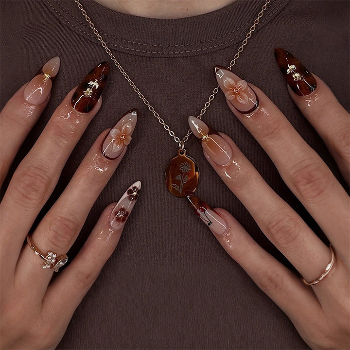 Nail set with floral and glamorous decorations Stornfield