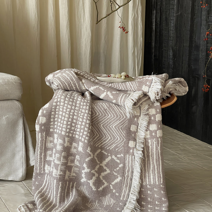 Fringed Jacquard Cotton-Blend Throw Blanket