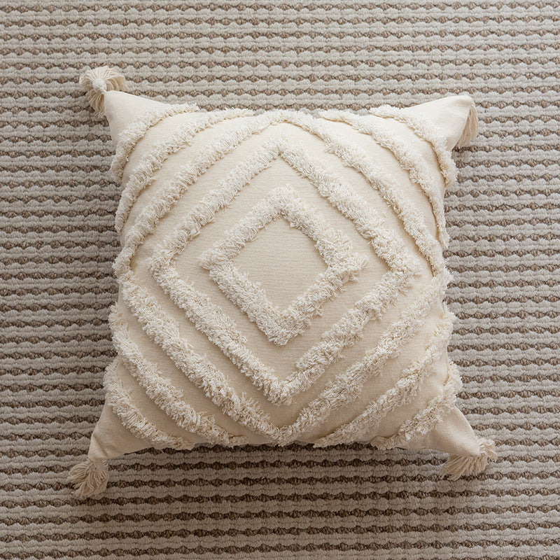 Boho Textured Chevron Tufted Tassel Throw Pillow