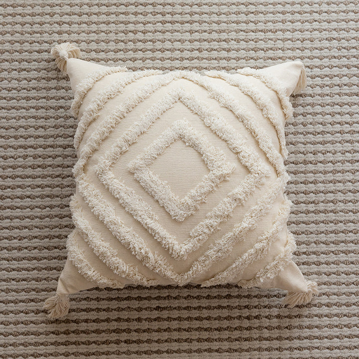 Boho Textured Chevron Tufted Tassel Throw Pillow