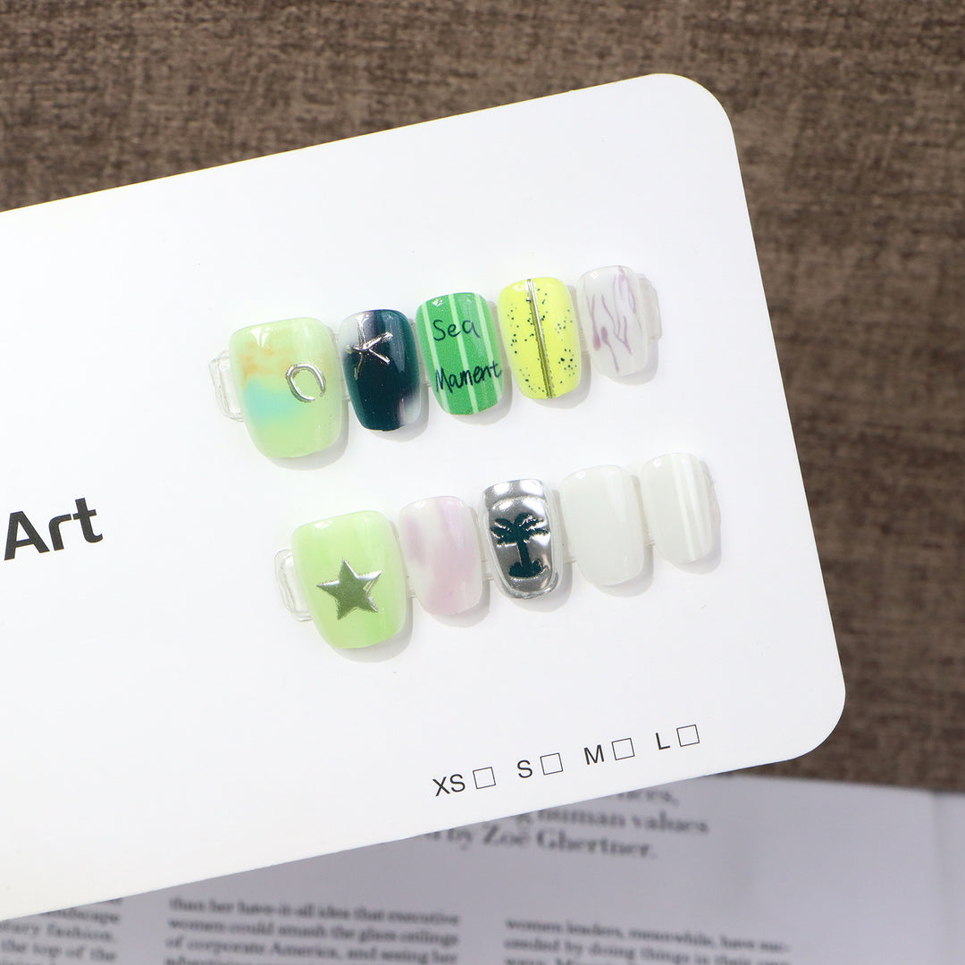 Artistic Sea-Themed Press-On Nail Art Stornfield