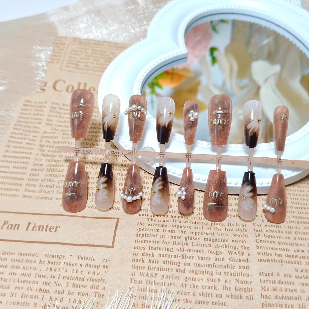 Nail Art Set with Elegant Gradient and Pearled Accents Stornfield