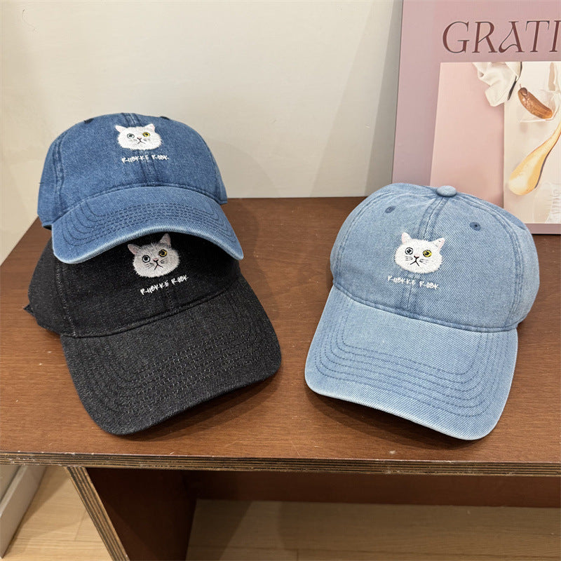 Women's Casual Cotton Baseball Cap with Cat Embroidery Stornfield