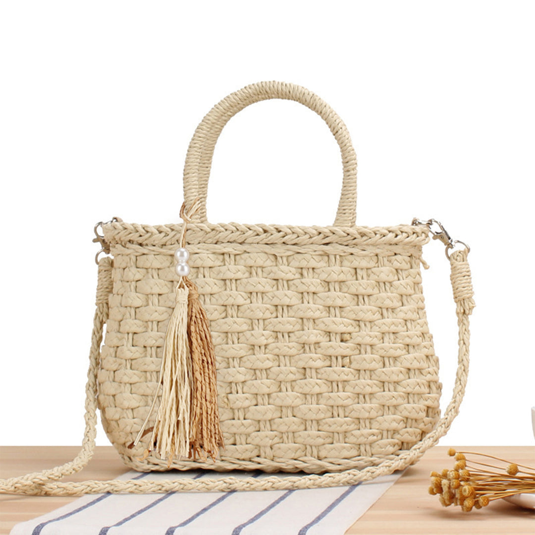 Handbag Made of Woven Natural Material with Fashionable Fringes Stornfield