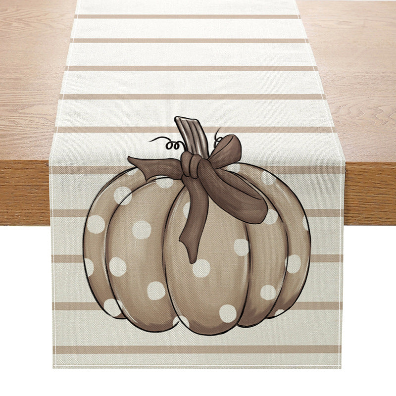 Cotton-Linen Fall Pumpkin Decorative Table Runner with 'Hello Fall' Script