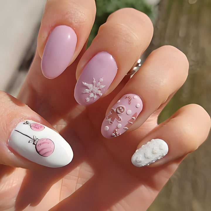 Acrylic nail set with festive Christmas designs and elegant embellishments Stornfield