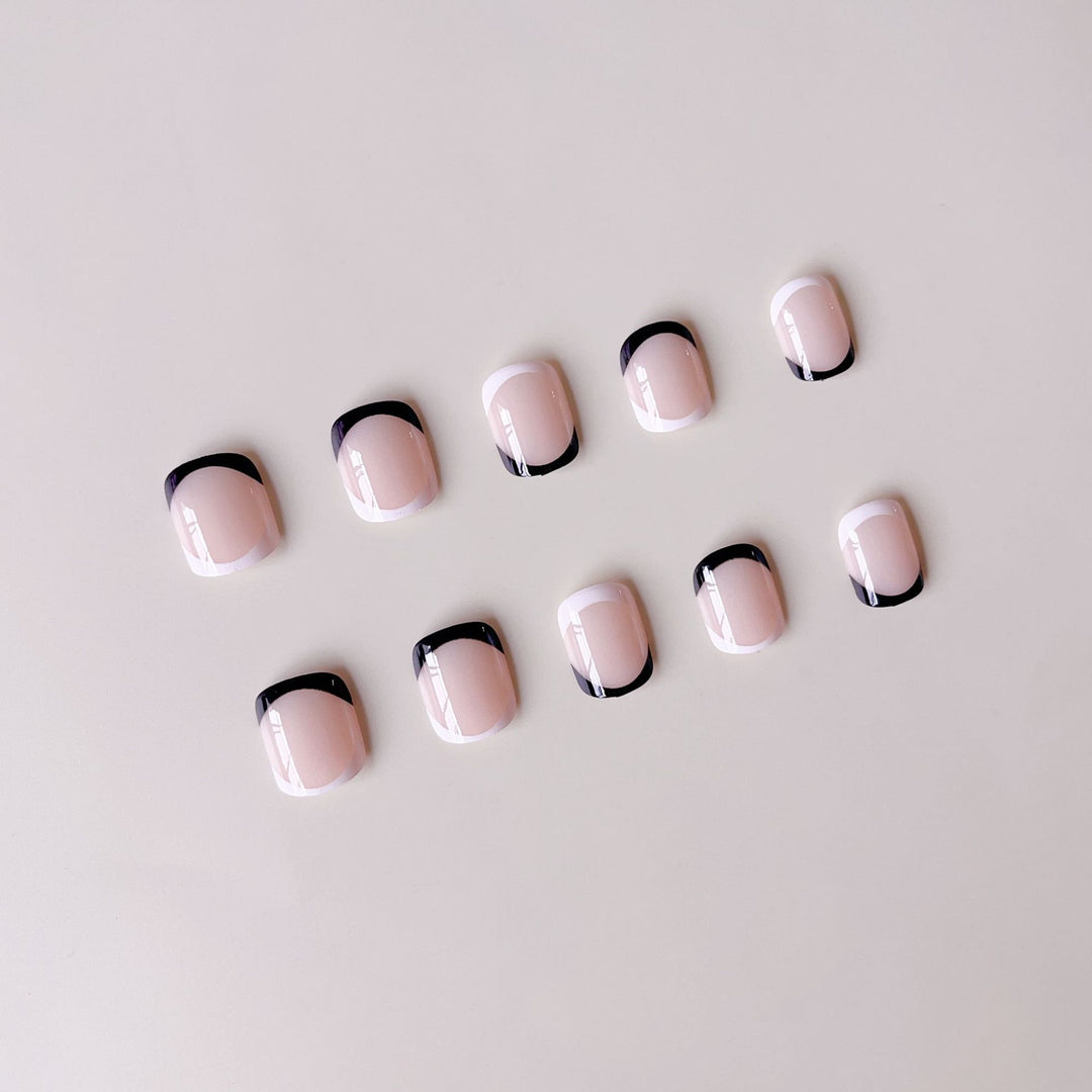 Acrylic Nail Set with Elegant French Design and Black Accent Stornfield