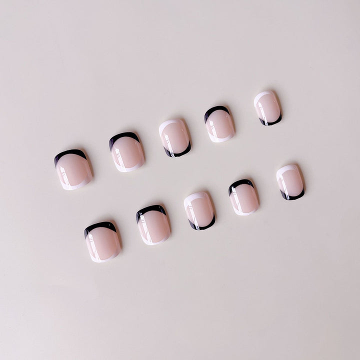 Acrylic Nail Set with Elegant French Design and Black Accent Stornfield