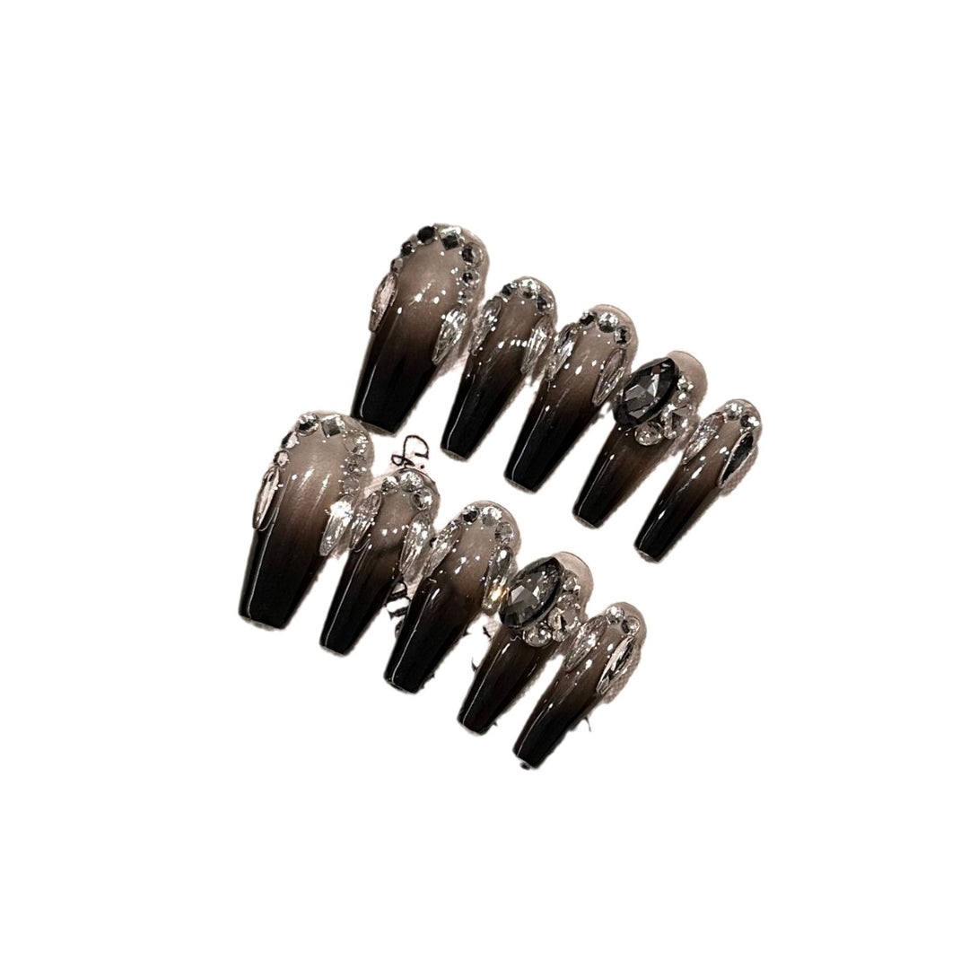 Elegant Stiletto Press-On Nail Set with Crystal Accents